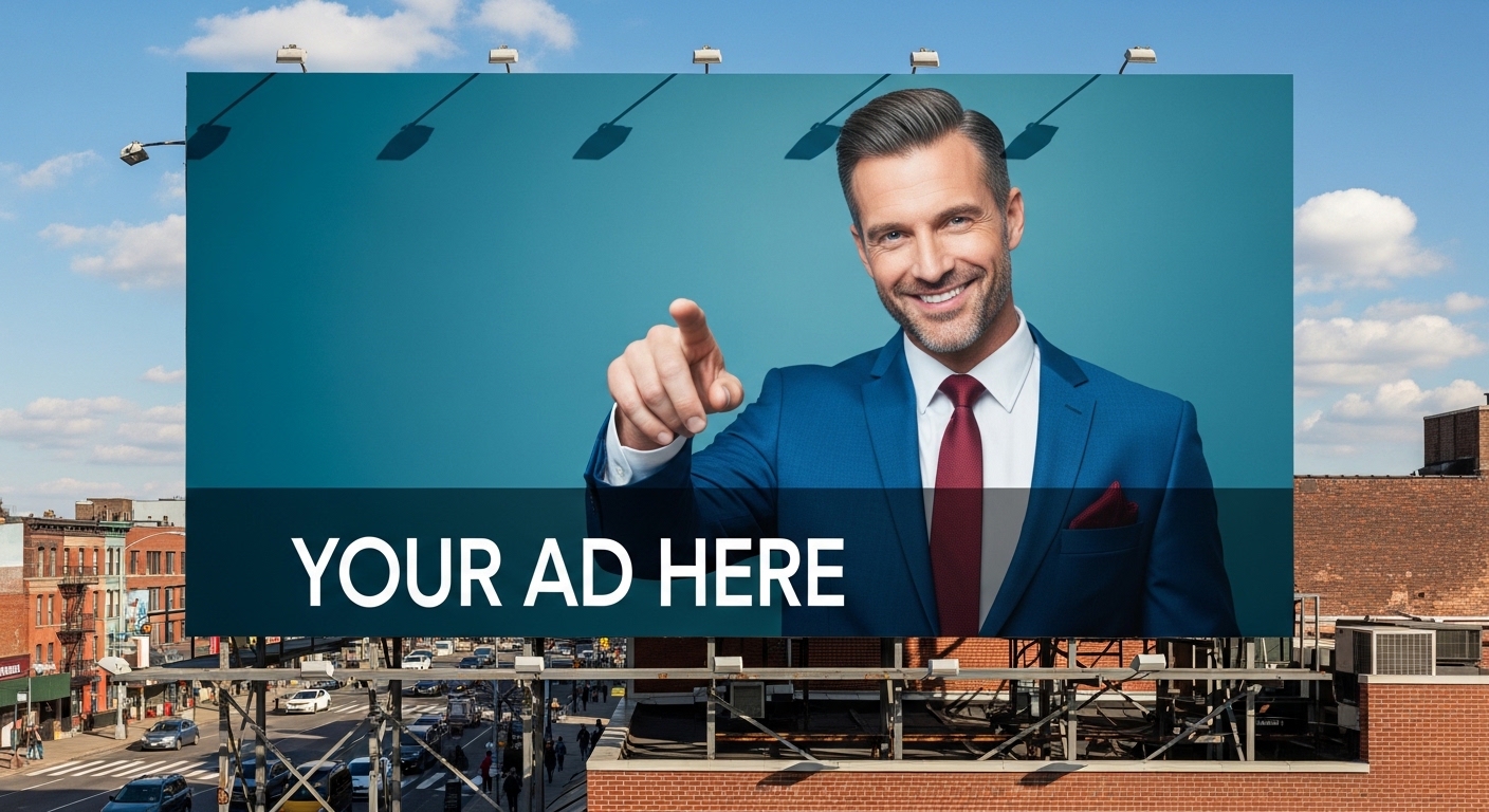 Local outdoor billboard displaying a complete Your Ad Here campaign concept